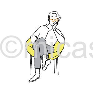椅子に座り頬杖をつくお兄さんのイラスト
